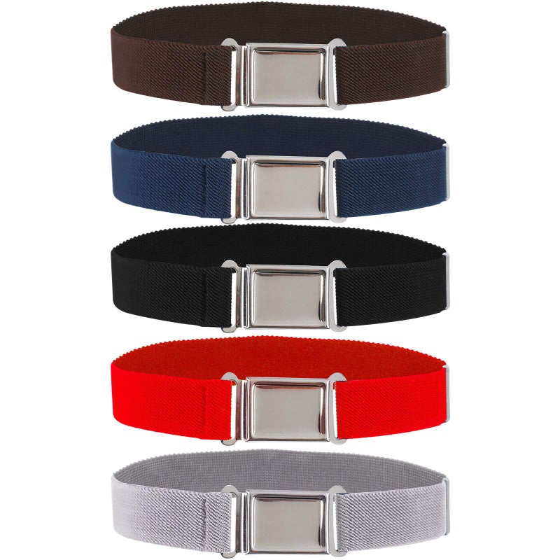 Olgaa 5 Pieces Kids Magnetic Belt Adjustable Fashion Belt with Magnetic Buckle for Boys and Gilrs (Black/Cyan/Brown/Coffee/Red) - Image 1